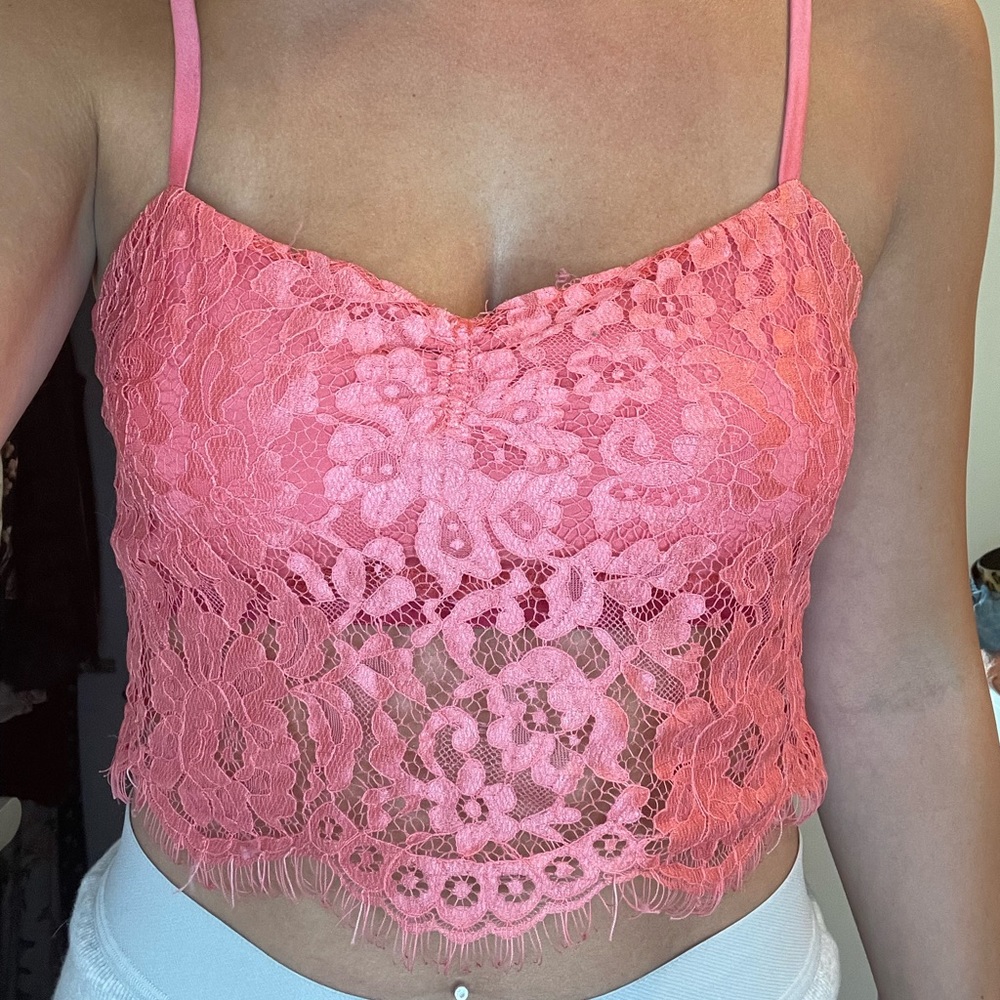 Free People pink lace crop